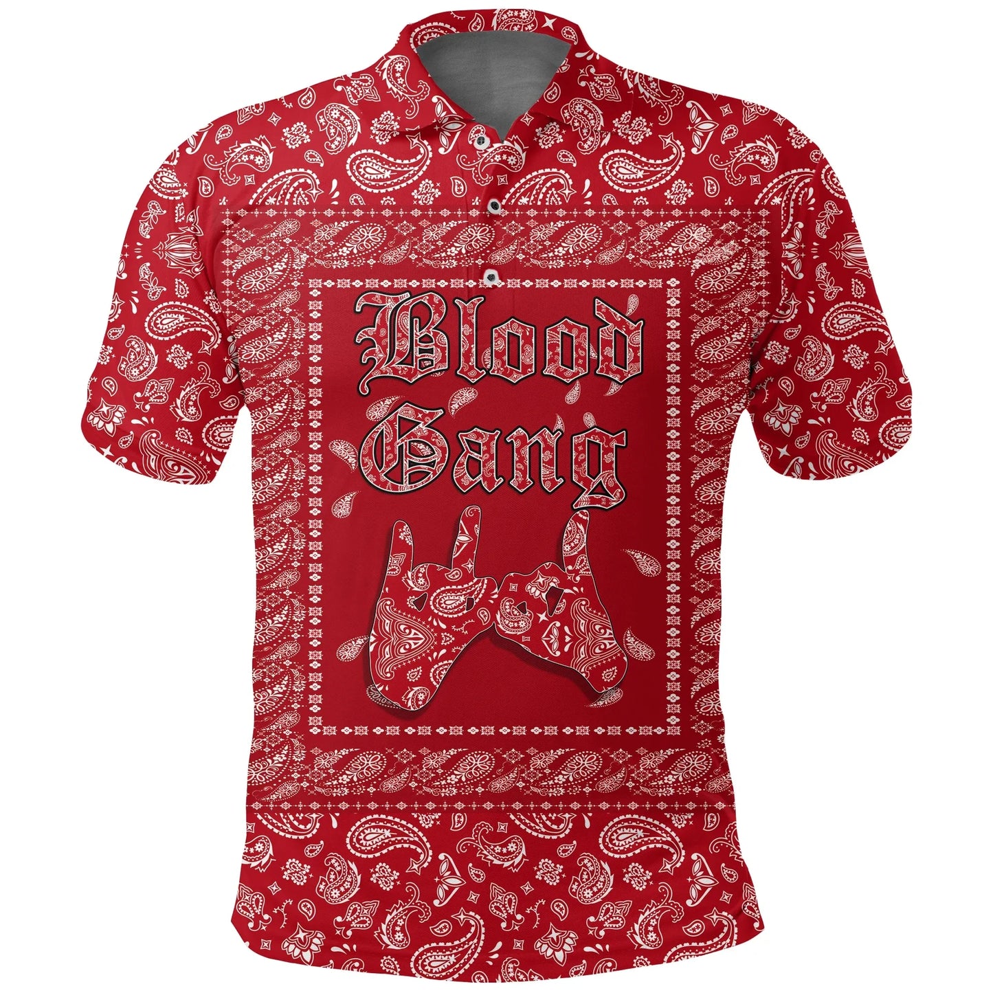 Blood Gang Polo Shirt Red Bandana Printed Shirt