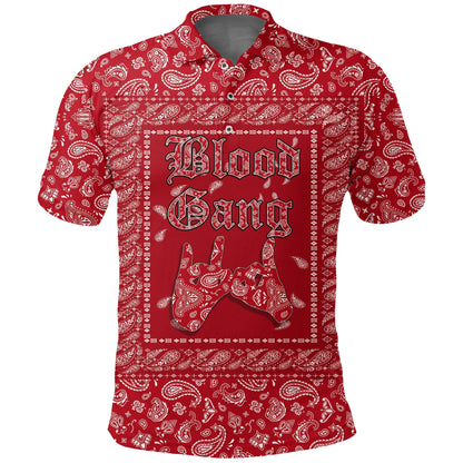 Blood Gang Polo Shirt Red Bandana Printed Shirt