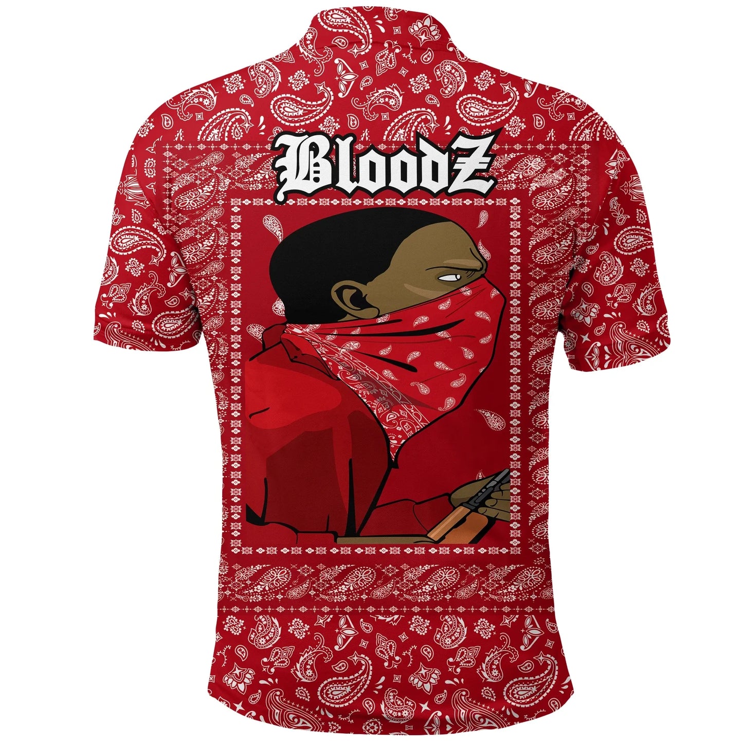Blood Gang Polo Shirt Red Bandana Printed Shirt