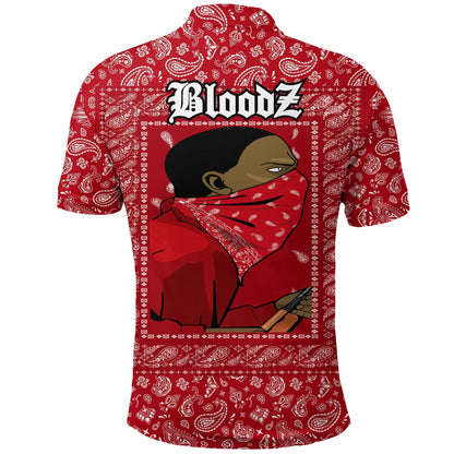 Blood Gang Polo Shirt Red Bandana Printed Shirt