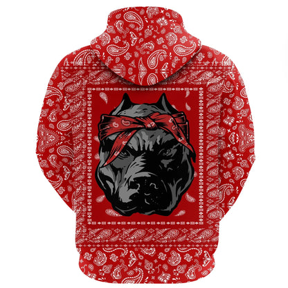 Blood Gang Bulldog Hoodie Red Paisley Pattern Zip Hoodie