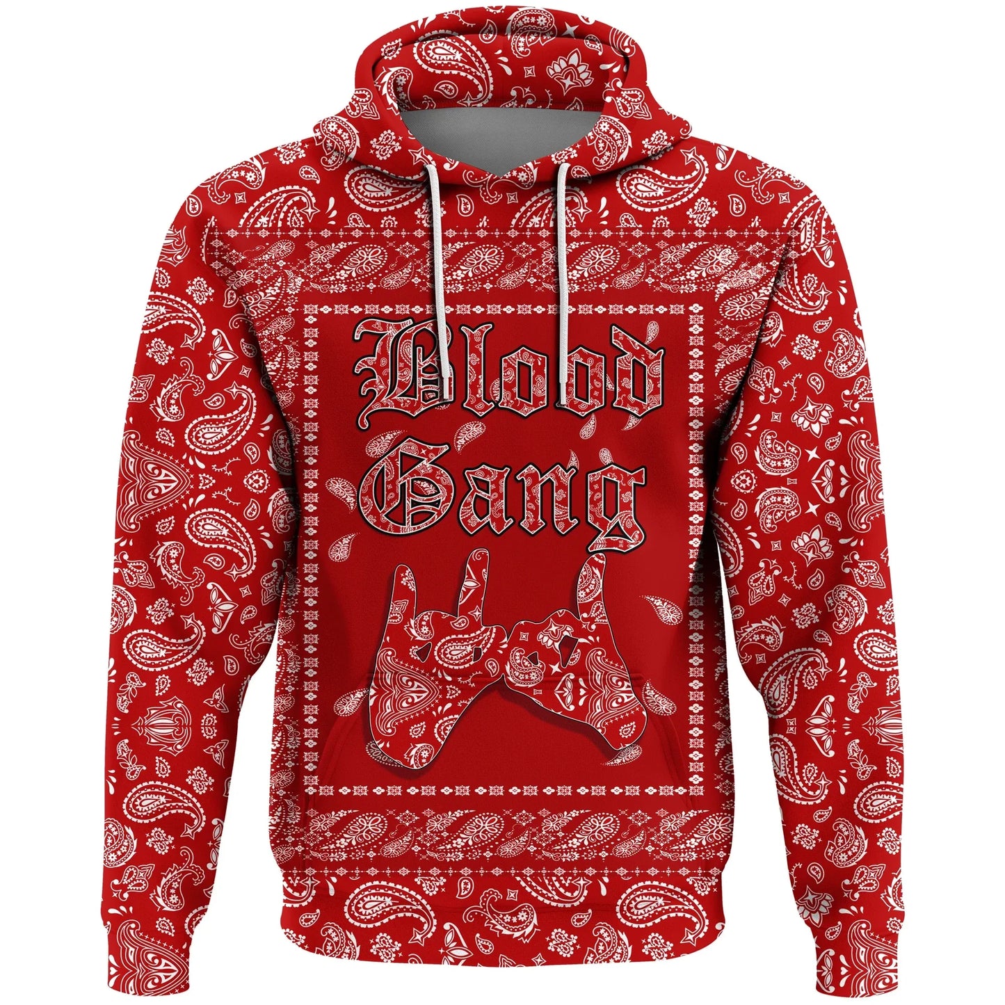 Blood Gang Bulldog Hoodie Red Paisley Pattern Zip Hoodie