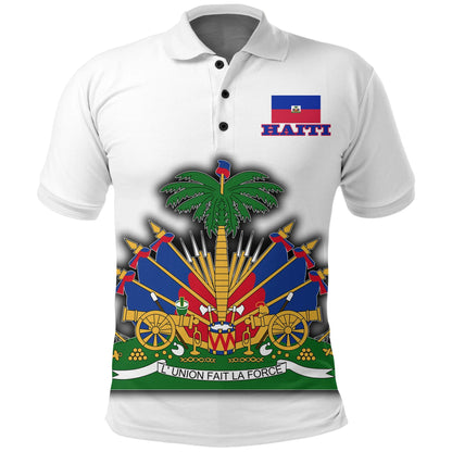 Haiti Polo Shirt Flag With Coat Of Arm White