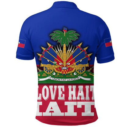 Haiti Polo Shirt Flag With Coat Of Arm Blue
