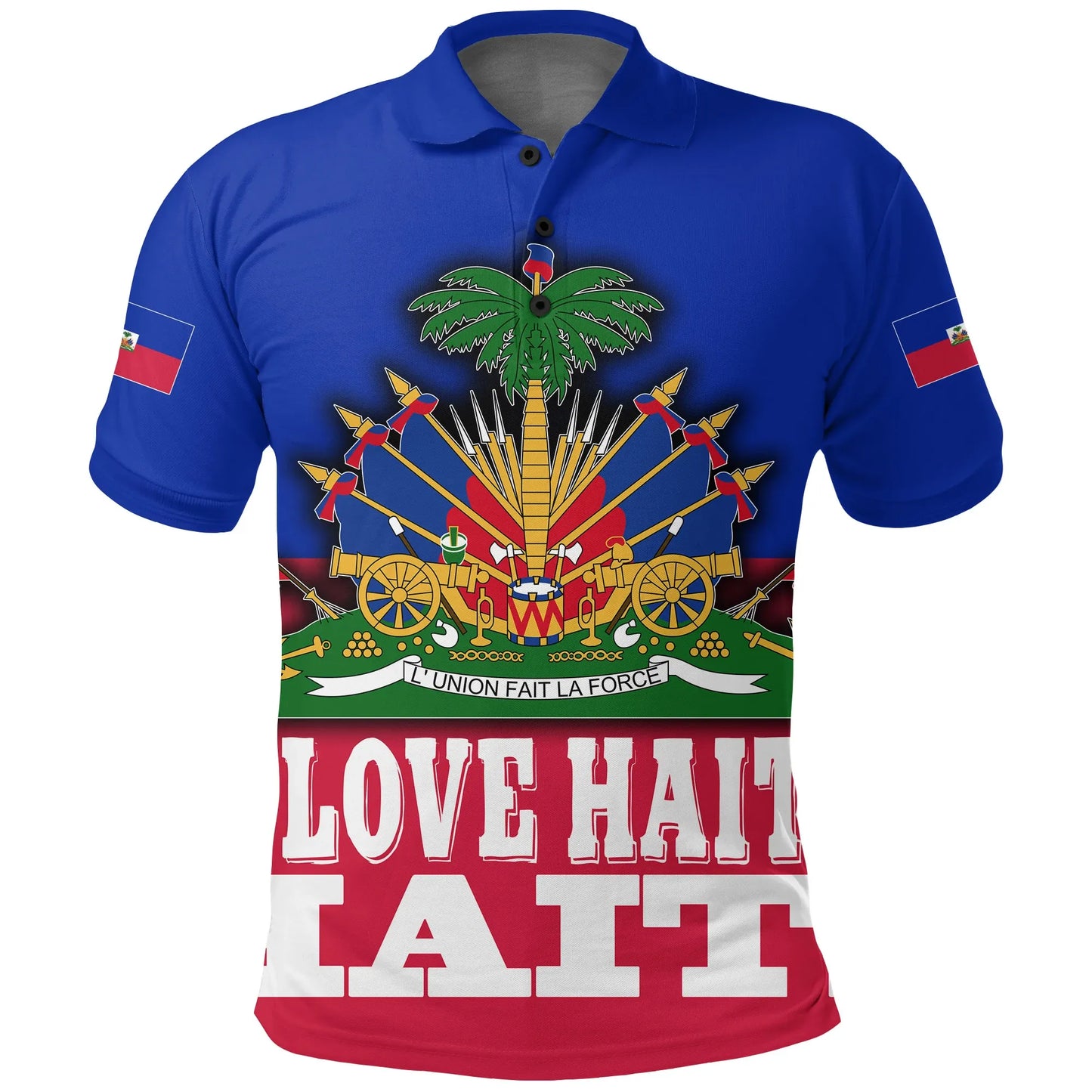 Haiti Polo Shirt Flag With Coat Of Arm Blue