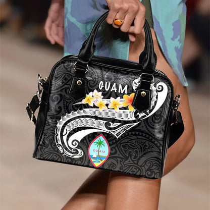 Guam Shoulder Handbag Guam Seal Polynesian Patterns Plumeria Black