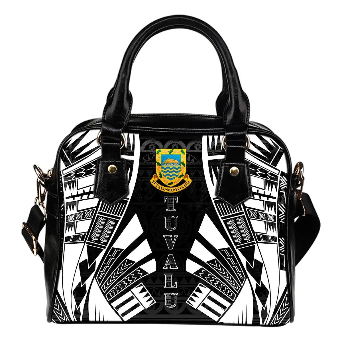 Tuvalu Shoulder Handbag Polynesian Tattoo Black 0