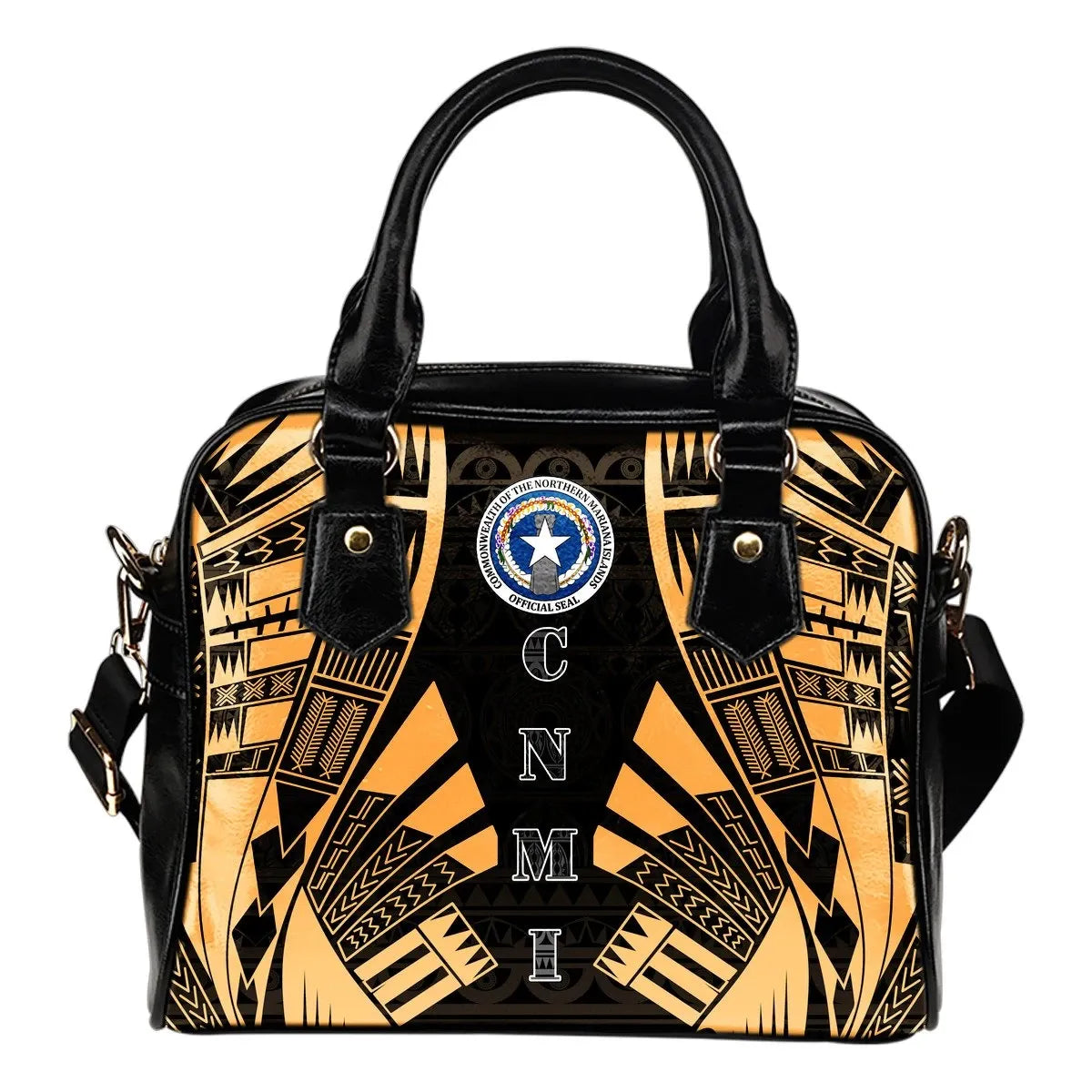 Northern Mariana Islands Shoulder Handbag Polynesian Tattoo Gold 0