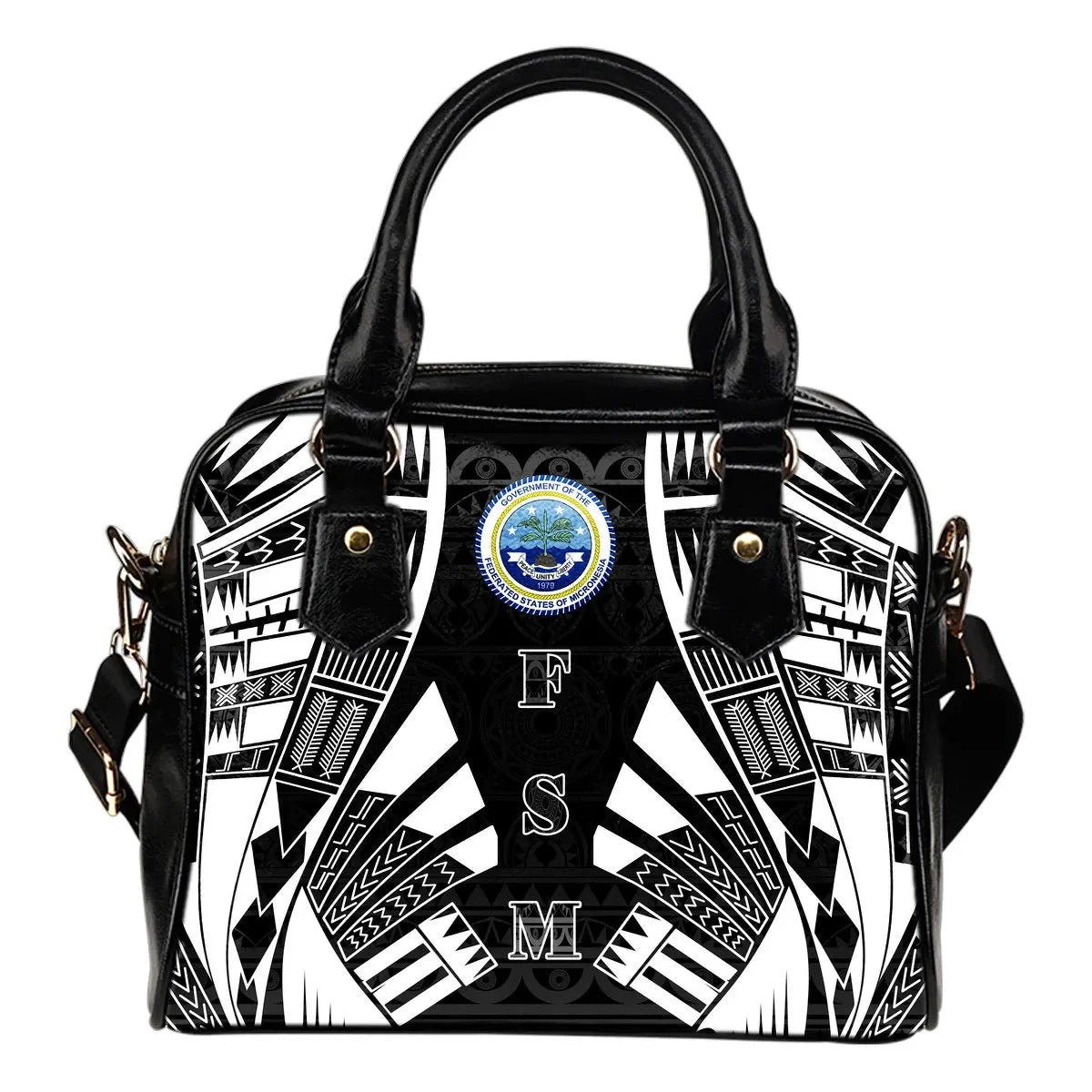 Federated States Of Micronesia Shoulder Handbag Polynesian Tattoo Black 0