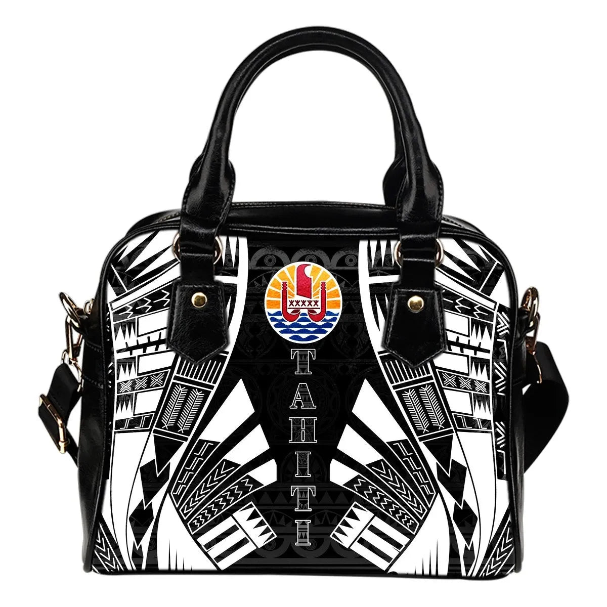 Tahiti Shoulder Handbag Polynesian Tattoo Black 0
