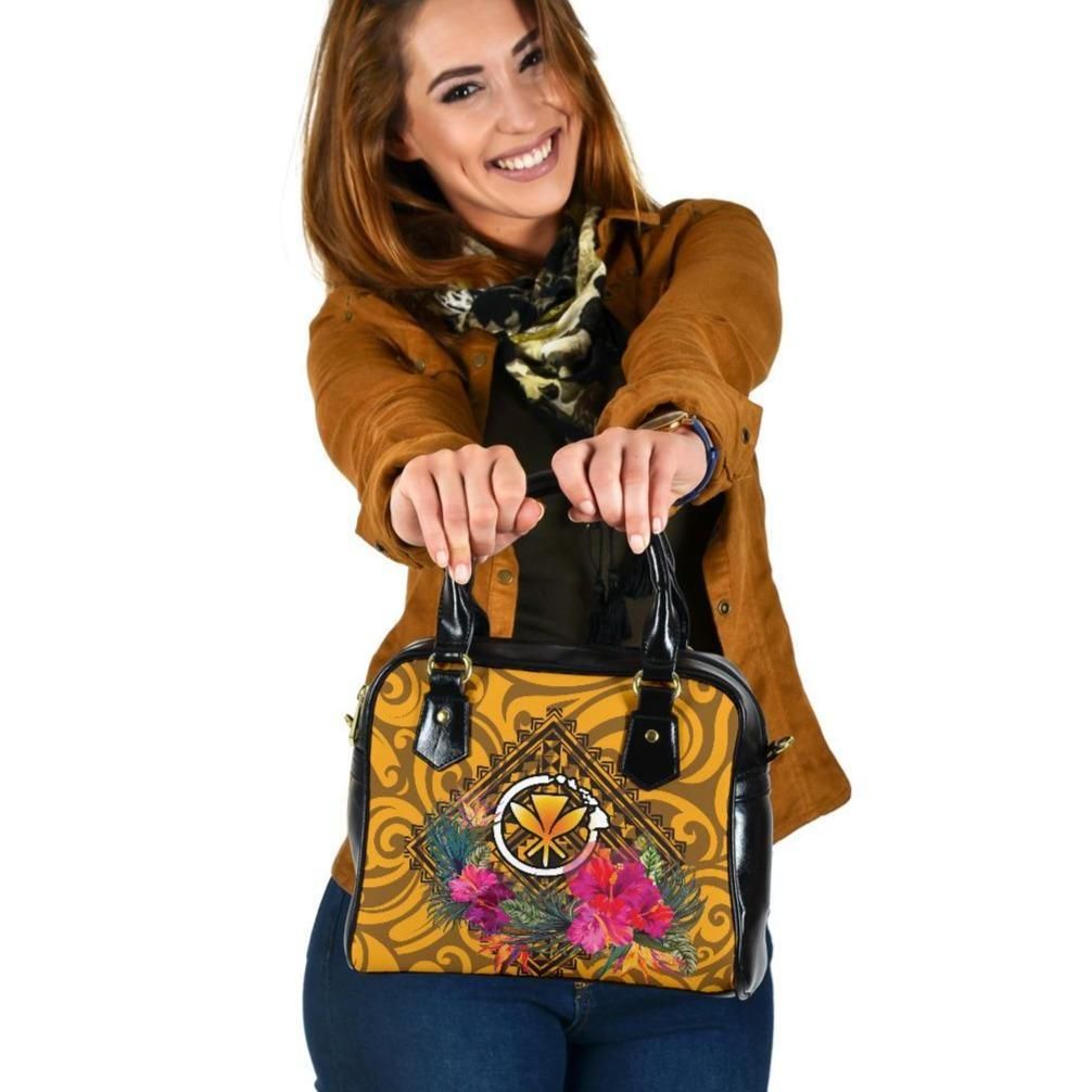 Hawaii Shoulder Handbag Kanaka Maoli With Hibiscus On Polynesian Patterns Yellow