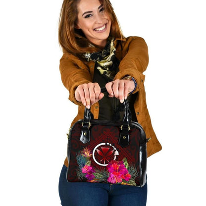 Hawaii Shoulder Handbag Kanaka Maoli With Hibiscus On Polynesian Patterns Red