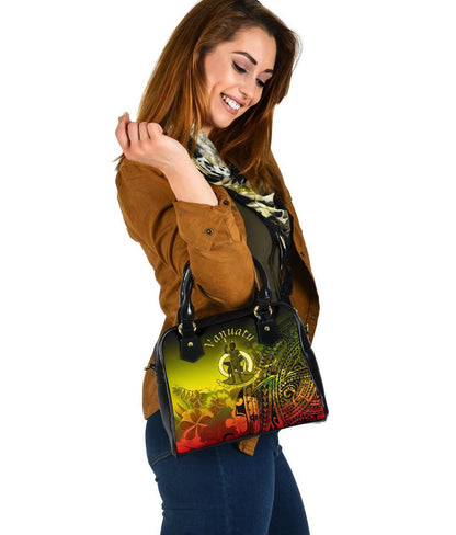 Vanuatu Shoulder Handbag Humpback Whale With Tropical Flowers Yellow