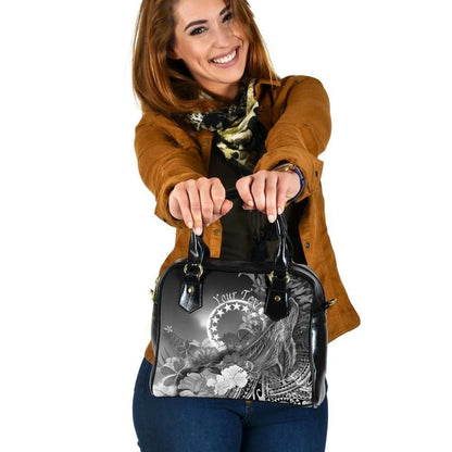 Cook Islands Custom Personalised Shoulder Handbag Humpback Whale With Tropical Flowers White