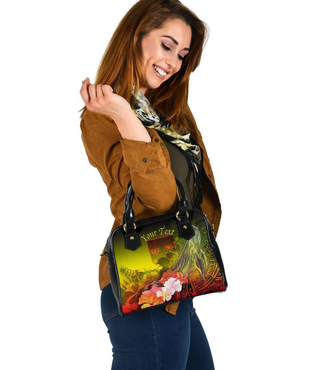 Fiji Custom Personalised Shoulder Handbag Humpback Whale With Tropical Flowers Yellow
