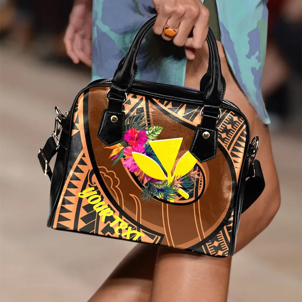Hawaii Kanaka Maoli Personalised Shoulder Handbag Polynesian Hook And Hibiscus