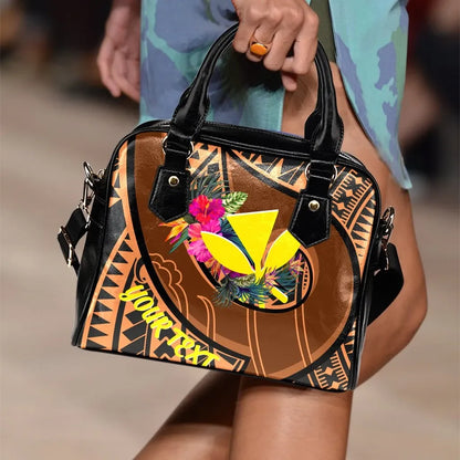 Hawaii Kanaka Maoli Personalised Shoulder Handbag Polynesian Hook And Hibiscus