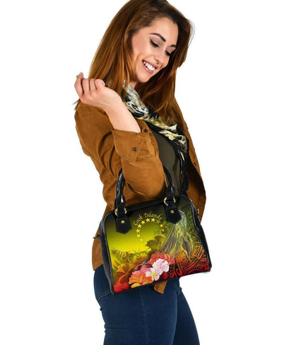 Cook Islands Shoulder Handbag Humpback Whale With Tropical Flowers Yellow