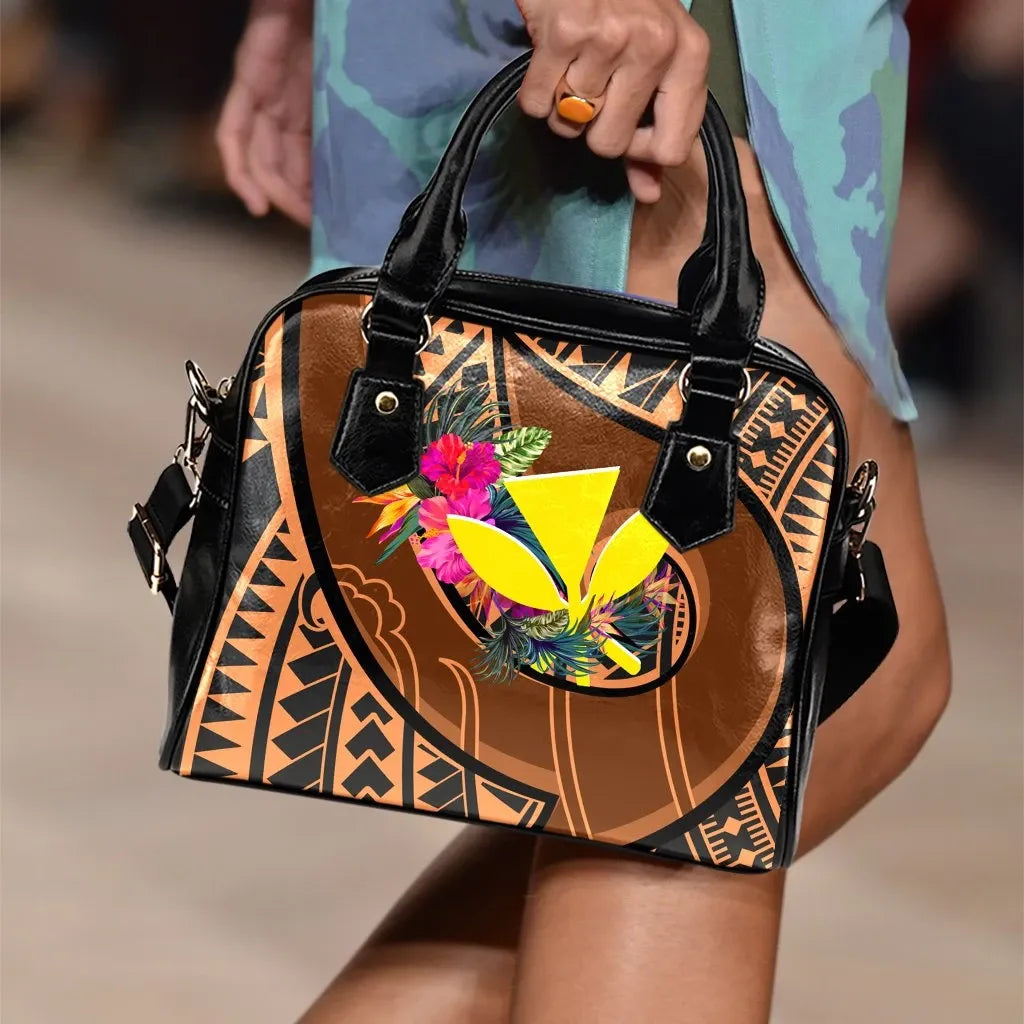Hawaii Kanaka Maoli Shoulder Handbag Polynesian Hook And Hibiscus