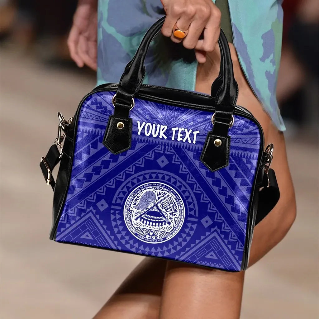 American Samoa Personalised Shoulder Handbag Seal In Polynesian Tattoo Style Blue