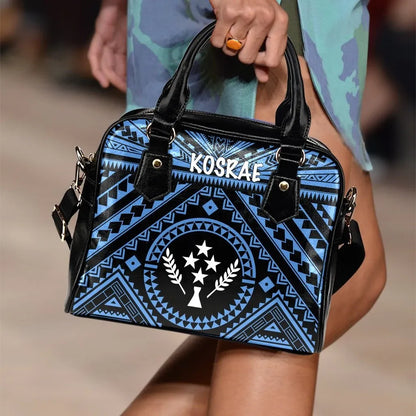 Kosrae Shoulder Handbag Kosrae Flag In Polynesian Tattoo Style Blue