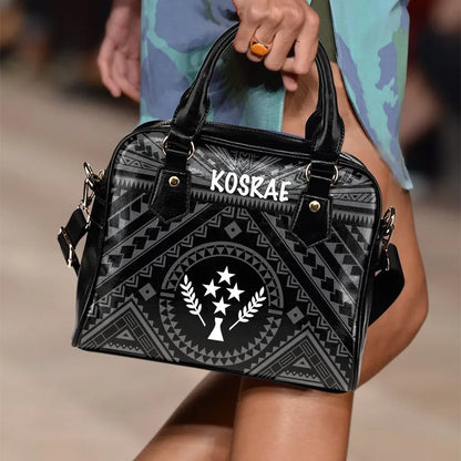 Kosrae Shoulder Handbag Kosrae Flag In Polynesian Tattoo Style Black