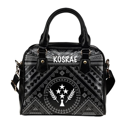 Kosrae Shoulder Handbag Kosrae Flag In Polynesian Tattoo Style Black