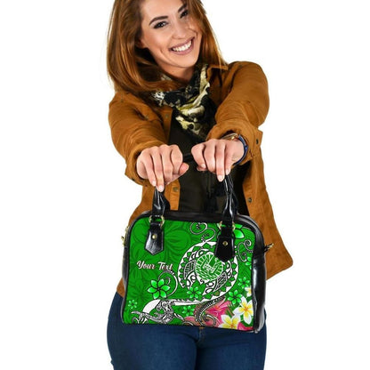 Tahiti Custom Personalised Shoulder Handbag Turtle Plumeria Green
