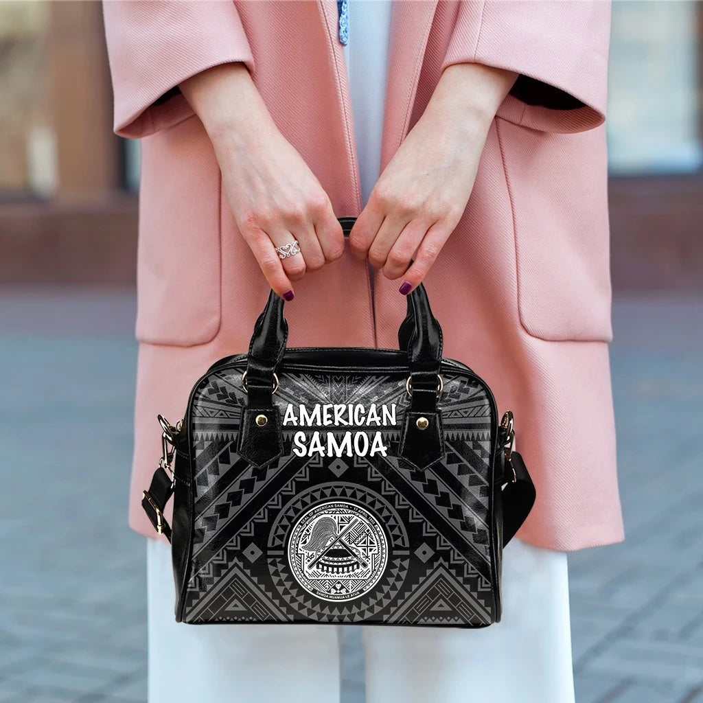 American Samoa Shoulder Handbag Seal In Polynesian Tattoo Style Black