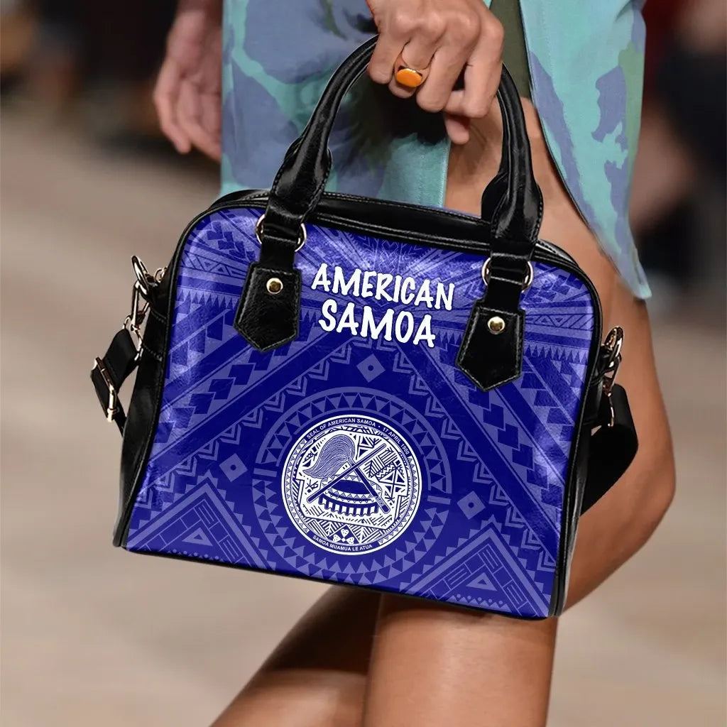 American Samoa Shoulder Handbag Seal In Polynesian Tattoo Style Blue
