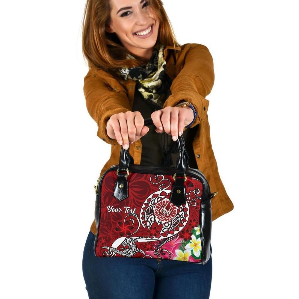 Tahiti Custom Personalised Shoulder Handbag Turtle Plumeria Red