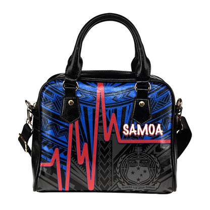 Samoa Shoulder Handbag Samoa Seal With Heartbeat Polynesian Pattern Blue