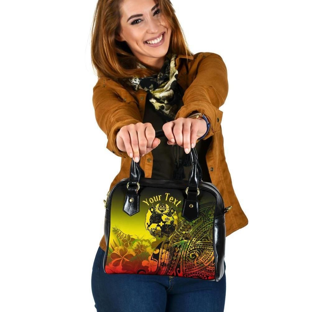 Tonga Custom Personalised Shoulder Handbag Humpback Whale With Tropical Flowers Yellow