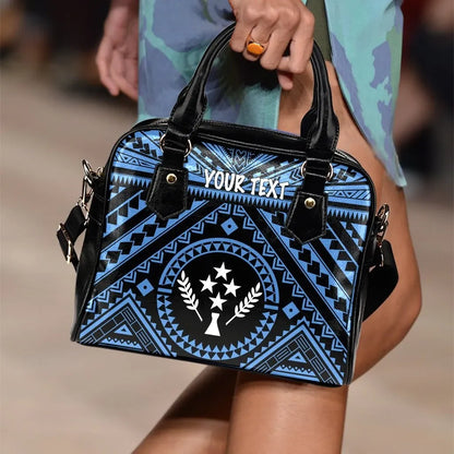 Kosrae Personalised Shoulder Handbag Kosrae Flag In Polynesian Tattoo Style Blue