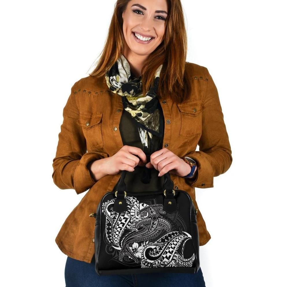 Tahiti Shoulder Handbag White Shark Polynesian Tattoo
