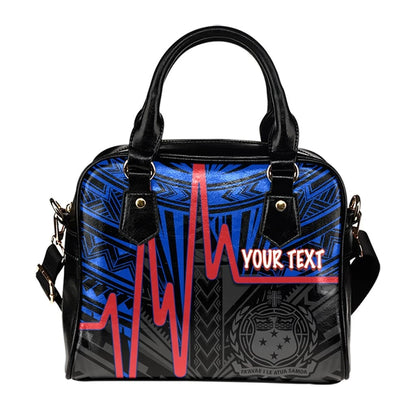 Samoa Personalised Shoulder Handbag Samoa Seal With Heartbeat Polynesian Pattern Blue