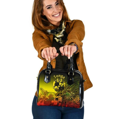 Tonga Shoulder Handbag Humpback Whale With Tropical Flowers Yellow