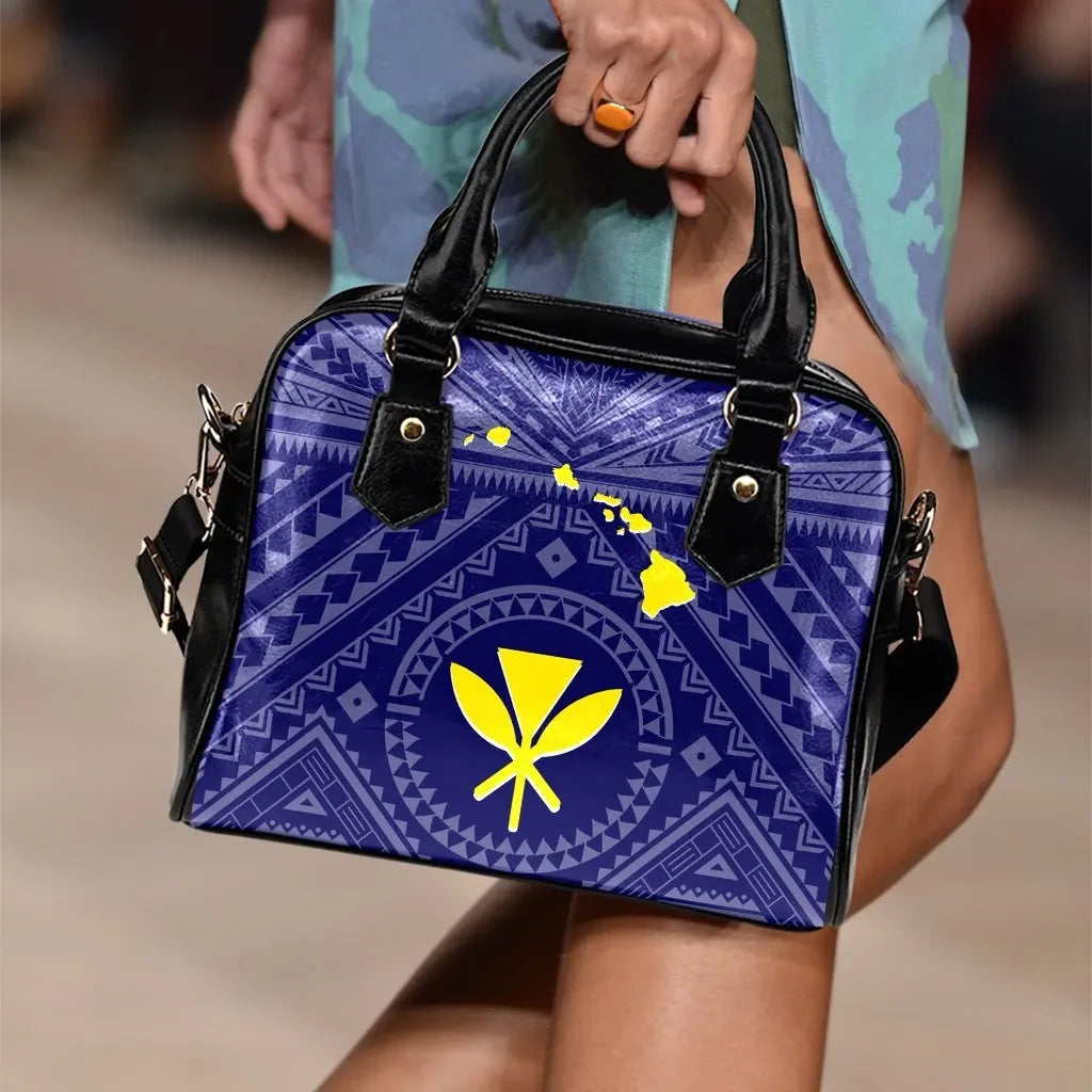 Hawaii Shoulder Handbag Hawaii Kanaka Maoli And Map Blue