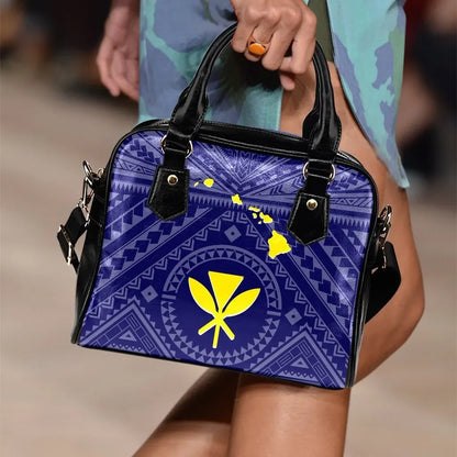 Hawaii Shoulder Handbag Hawaii Kanaka Maoli And Map Blue