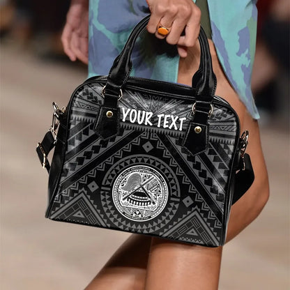 American Samoa Personalised Shoulder Handbag Seal In Polynesian Tattoo Style Black