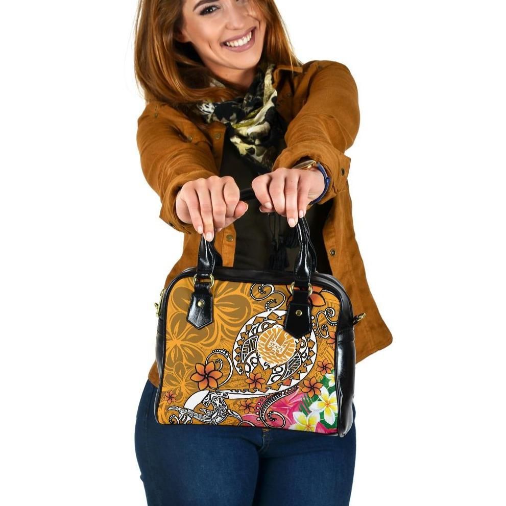 Tahiti Shoulder Handbag Turtle Plumeria Gold