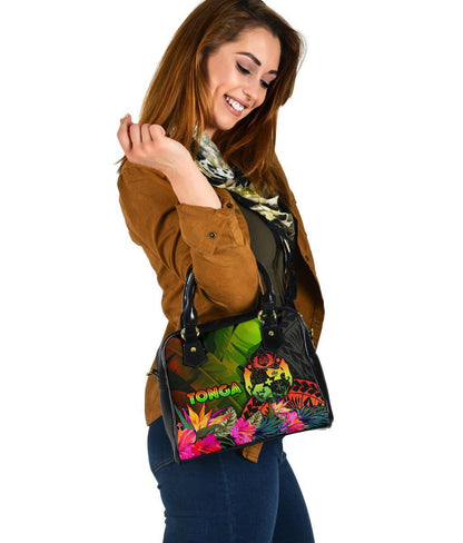 Tonga Polynesian Shoulder Handbag Hibiscus And Banana Leaves