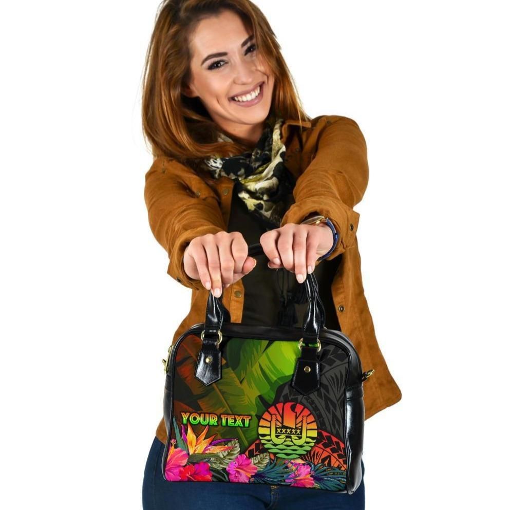 Tahiti Polynesian Personalised Shoulder Handbag Hibiscus And Banana Leaves