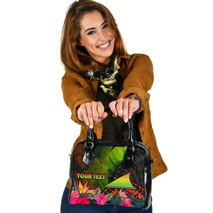 Tokelau Polynesian Personalised Shoulder Handbag Hibiscus And Banana Leaves
