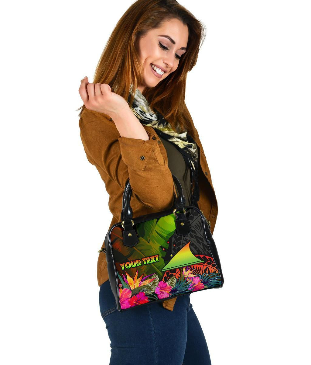 Tokelau Polynesian Personalised Shoulder Handbag Hibiscus And Banana Leaves