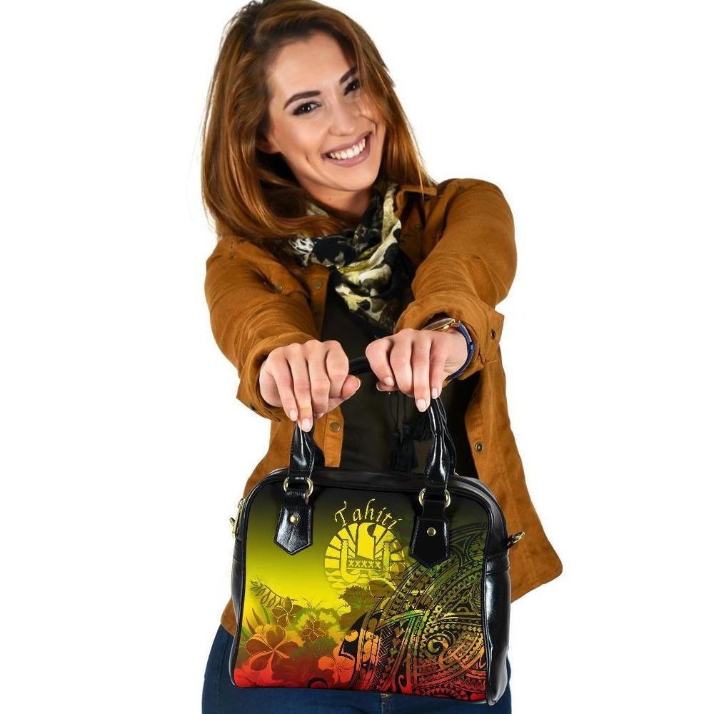 Tahiti Shoulder Handbag Humpback Whale With Tropical Flowers Yellow