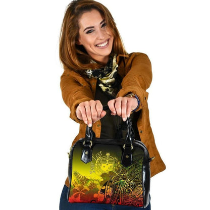 Custom Samoa Shoulder Handbag Humpback Whale With Tropical Flowers Yellow