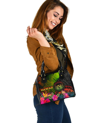 Polynesian Hawaii Polynesian Shoulder Handbag Hibiscus And Banana Leaves