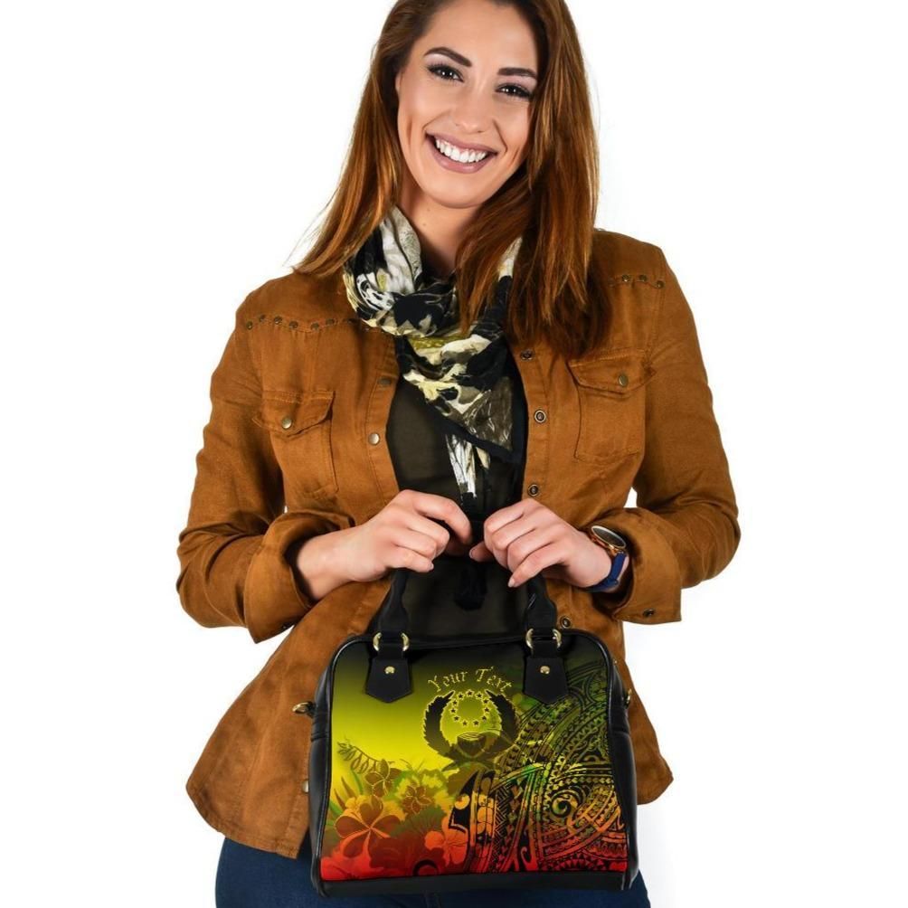 Pohnpei Custom Personalised Shoulder Handbag Humpback Whale With Tropical Flowers Yellow