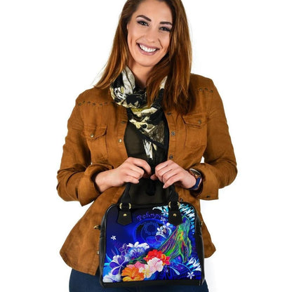 Pohnpei Shoulder Handbag Humpback Whale With Tropical Flowers Blue
